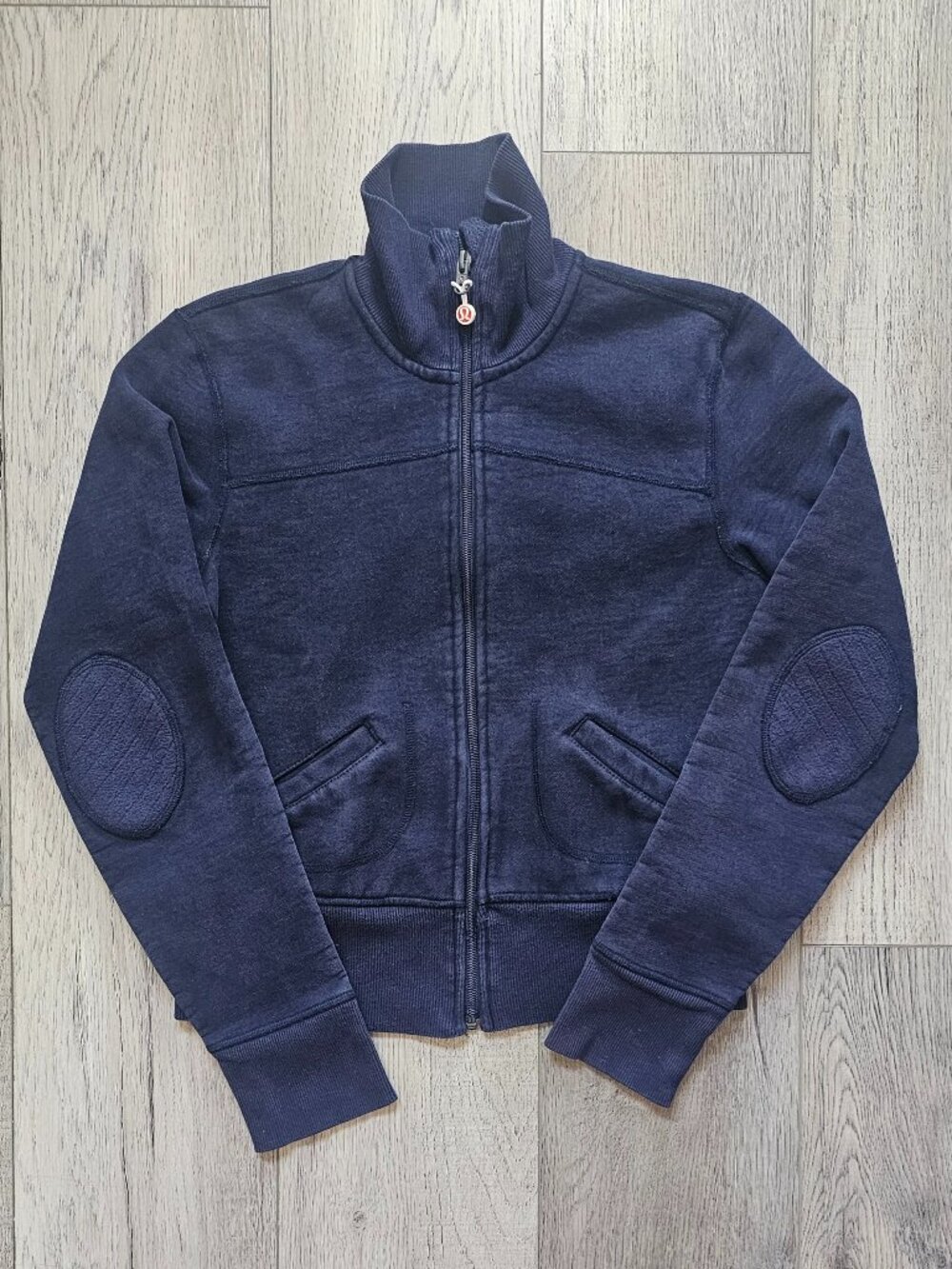 Lululemon Vintage Full Zip Jacket Dark Navy Blue Elbow Patches Size 6